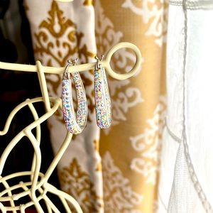 Swarovski Crystal & White Gold Hoop Earrings